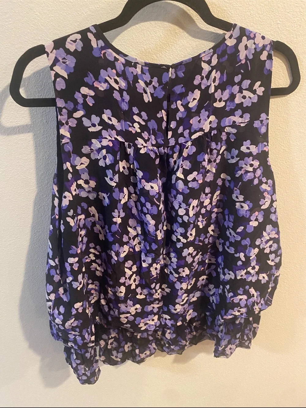 Kate‎ Spade Floral Sleeveless Ruffle-Hem 100% Silk Top Purple Size XL